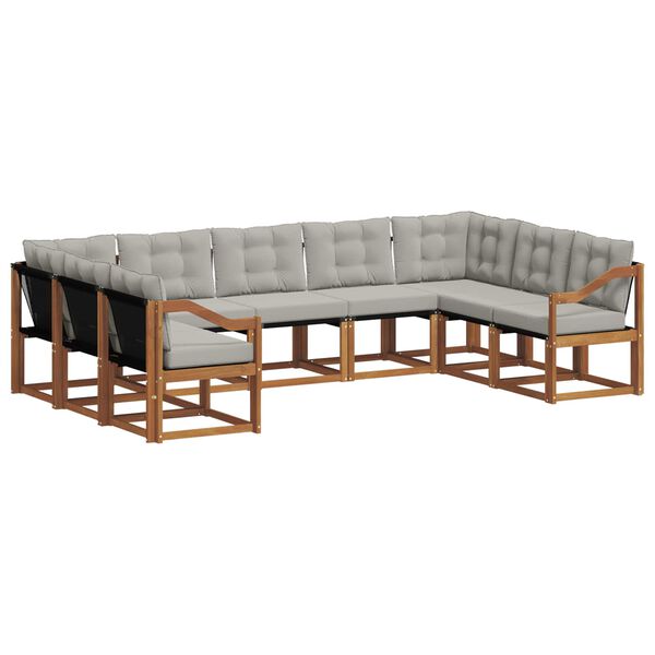 vidaXL Buiten bankenset met kussen 9 pcs Natuurlijk en Lichtgrijs