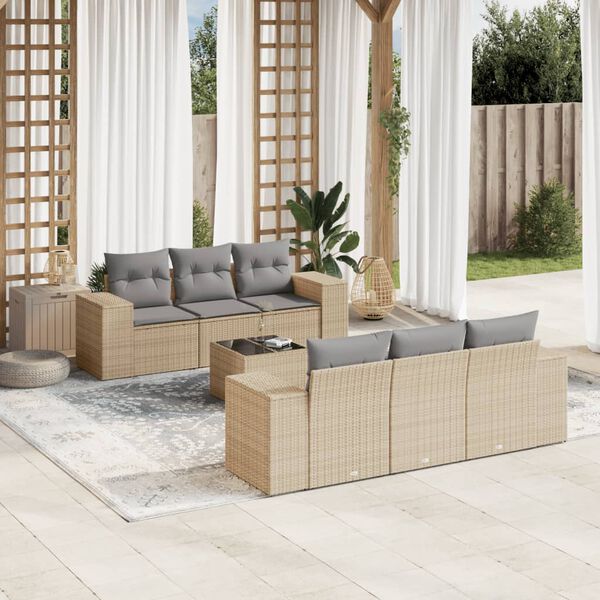 vidaXL 7-delige Loungeset met kussens poly rattan beige