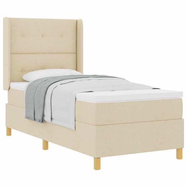 vidaXL Boxspringbed met matras met hoofdeinde Cr&egrave;me 90 x 190 cm Stof