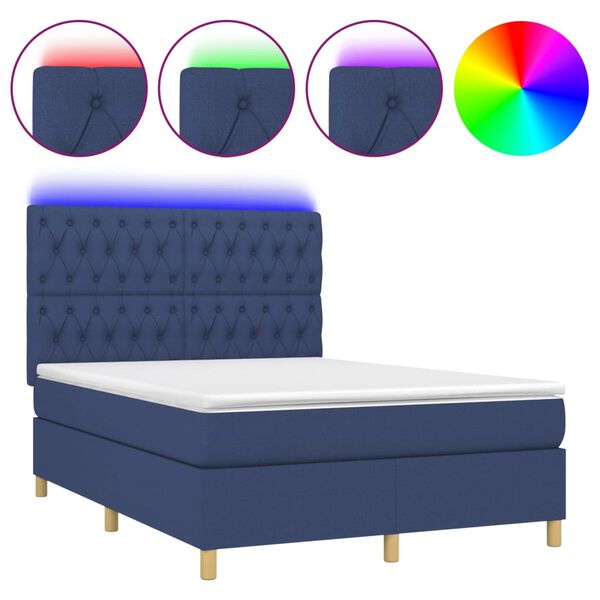 vidaXL Boxspring met matras en LED stof blauw 140x200 cm