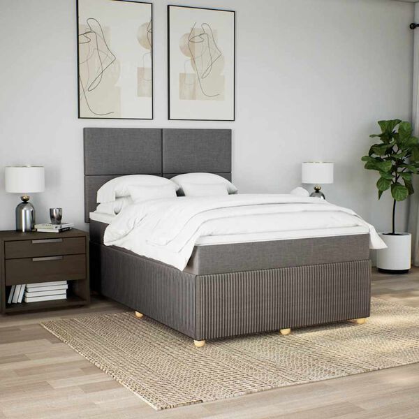 vidaXL Boxspring met matras stof taupe 160x200 cm