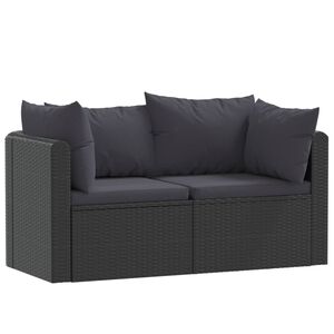 vidaXL 2-delige Loungeset met kussens poly rattan zwart