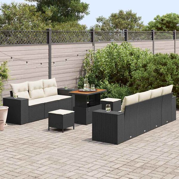 vidaXL Tuin Sofa Set met kussen 10 pcs Zwart en Cr&egrave;me Poly Rattan