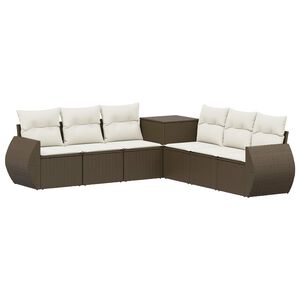 vidaXL Bankstel 7 st Bruin en Cr&egrave;me Wit Poly Rattan en Staal