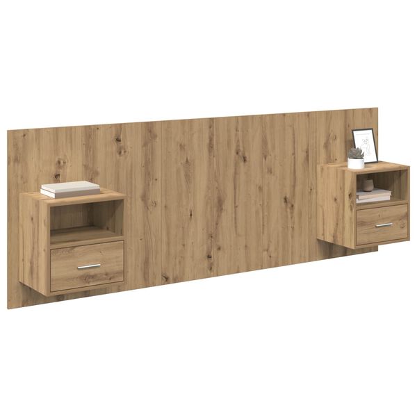 vidaXL Hoofdbord Met Kast met lade 3 pcs Artisan Eiken Bewerkt hout