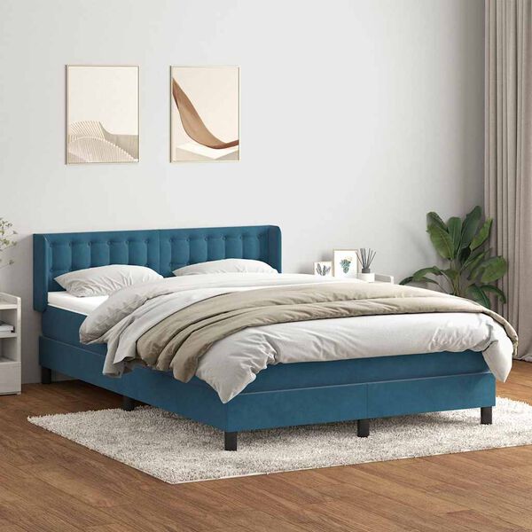 vidaXL Boxspring met matras fluweel donkerblauw 160x220 cm