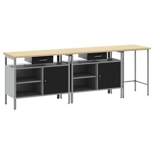 vidaXL Werkbankset met lade 3 pcs Rood en Grijs Gepoedercoat staal