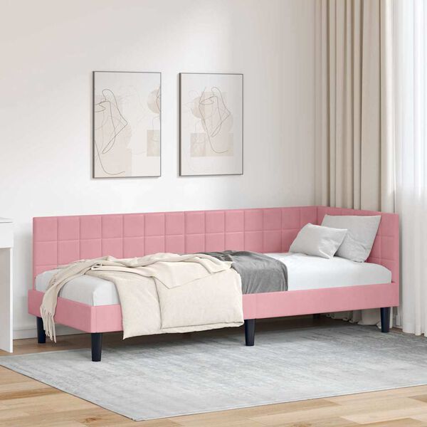vidaXL Hoekbedframe met hoofdeinde Roze 80 cm x 200 cm Fluweel