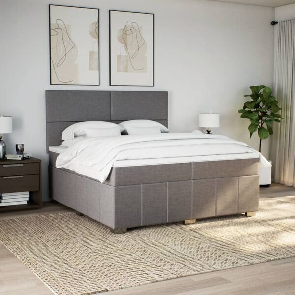 vidaXL Boxspring met matras stof taupe 200x200 cm