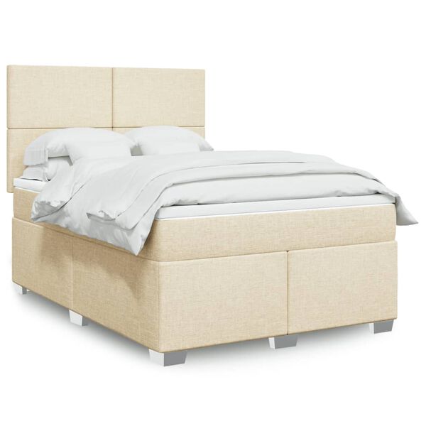 vidaXL Boxspring met matras stof cr&egrave;mekleurig 160x200 cm