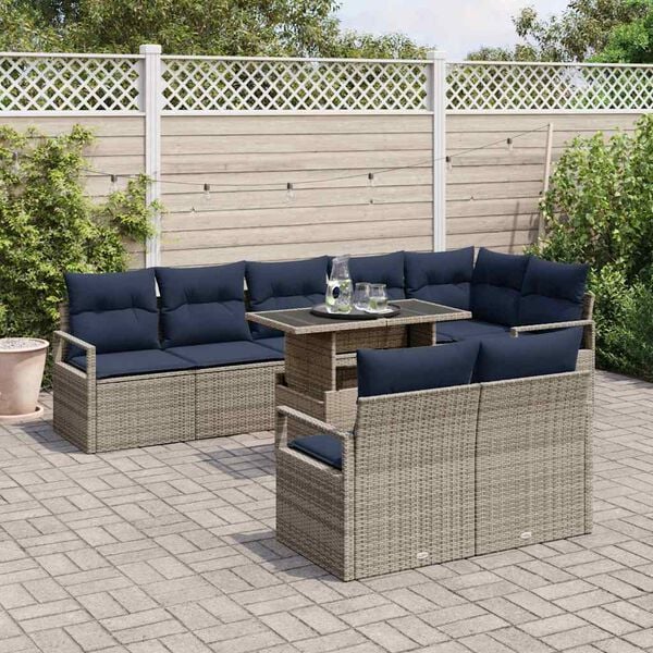 vidaXL Tuin Sofa Set met kussen 9 pcs Grijs en Marineblauw poly rattan