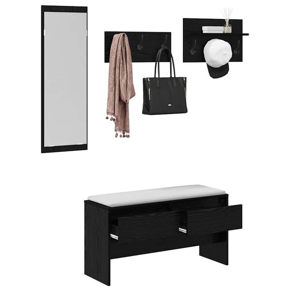 vidaXL Halmeubelset met lade met plank 4 pcs Zwart Eiken Bewerkt hout