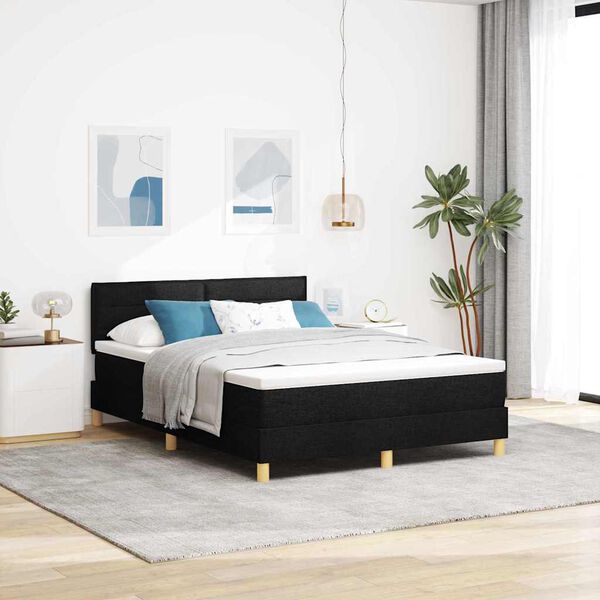 vidaXL LED Box Spring Bed met matras met LED Zwart 140 x 200 cm Stof