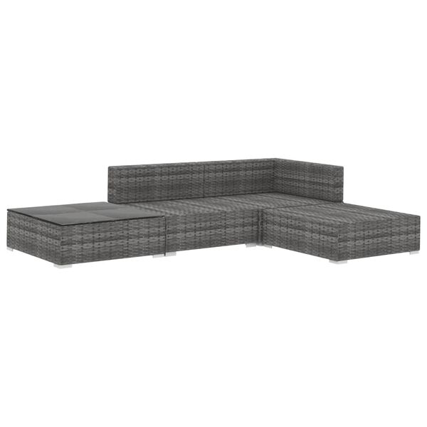 vidaXL 4-delige Loungeset met kussens poly rattan grijs
