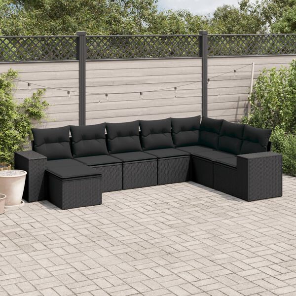 vidaXL 8-delige Loungeset met kussens poly rattan zwart