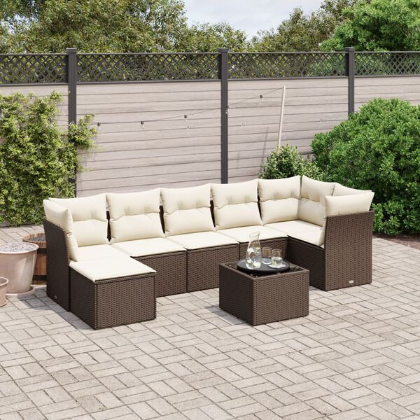 vidaXL 7-delige Loungeset met kussens poly rattan bruin