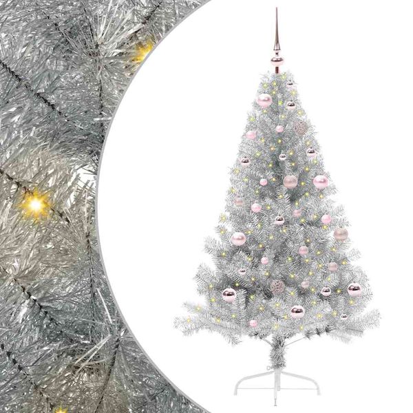 vidaXL Kunstmatig Voorverlicht Kerstboom met 150 LED Zilver 150 cm PET