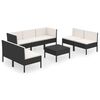 vidaXL 8-delige Loungeset met kussens poly rattan zwart