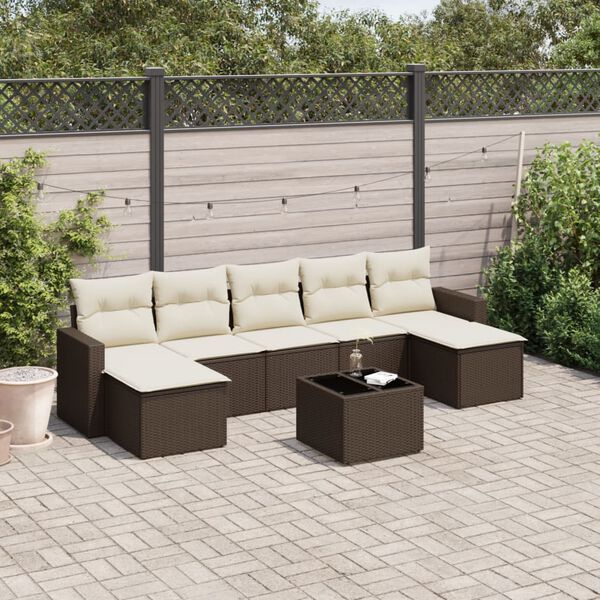 vidaXL 8-delige Loungeset met kussens poly rattan bruin
