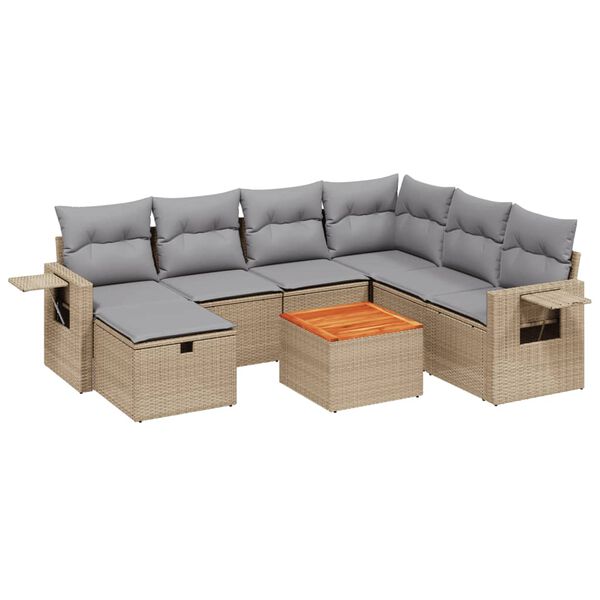 vidaXL 8-delige Loungeset met kussens poly rattan gemengd beige