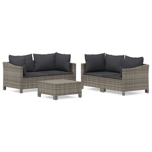 vidaXL 5-delige Loungeset met kussens poly rattan grijs