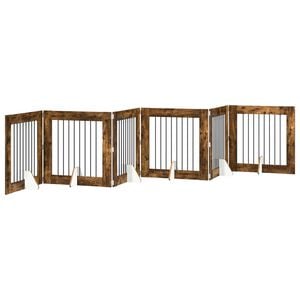 vidaXL Opvouwbaar hondenhek met standaards 6 pcs Gerookt eiken 482 cm
