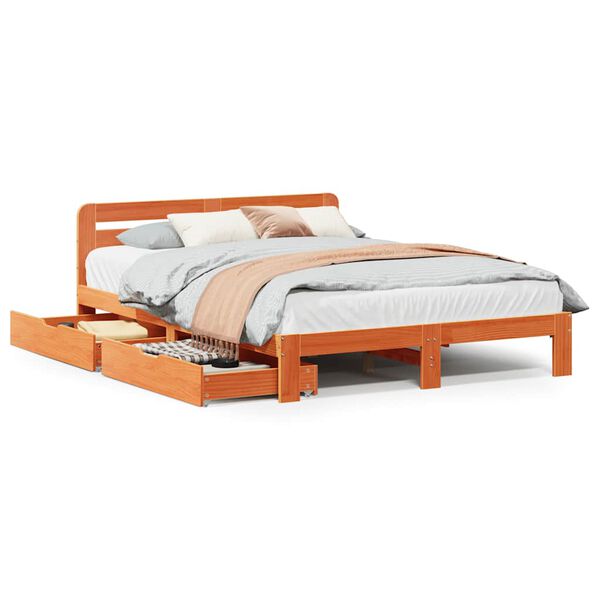 vidaXL Bedframe zonder matras massief grenenhout wasbruin 120x190 cm
