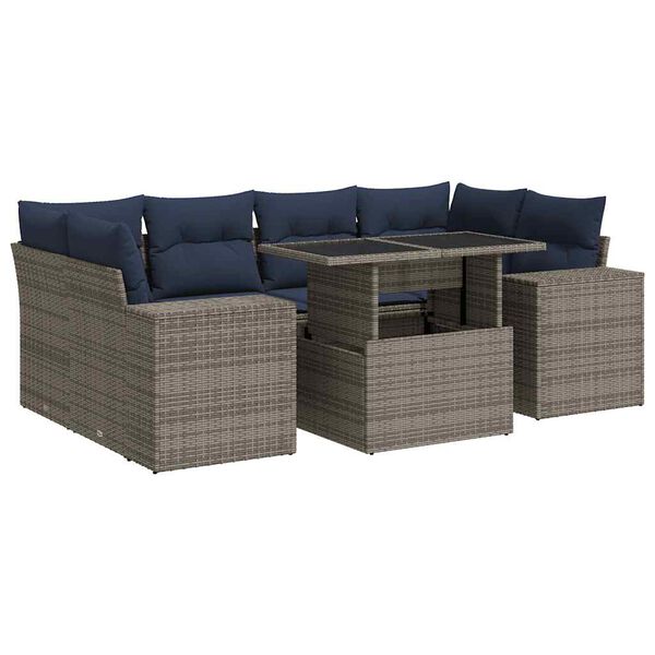 vidaXL 7-delige Loungeset met kussens poly rattan acacia grijs