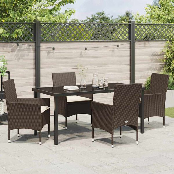 vidaXL Tuin eettafelset met kussen 5 pcs Bruin poly rattan