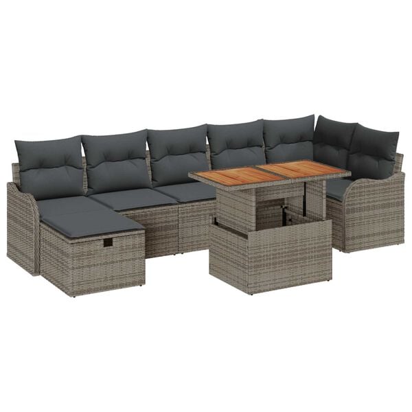 vidaXL Tuin Sofa Set met kussen met opslag 8 pcs Grijs Poly riet