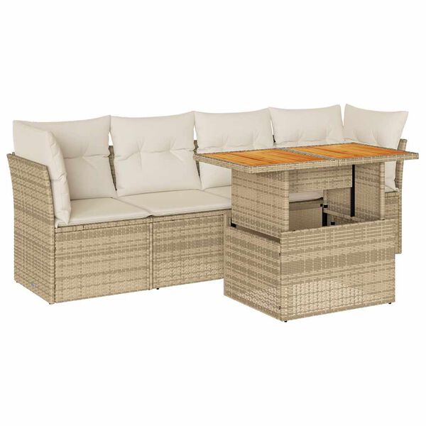 vidaXL 5-delige Loungeset met kussens poly rattan beige