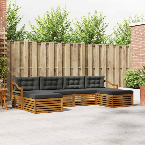vidaXL Sofa-Sets 6 pcs Natuurlijk en Antraciet Massief Acaciahout