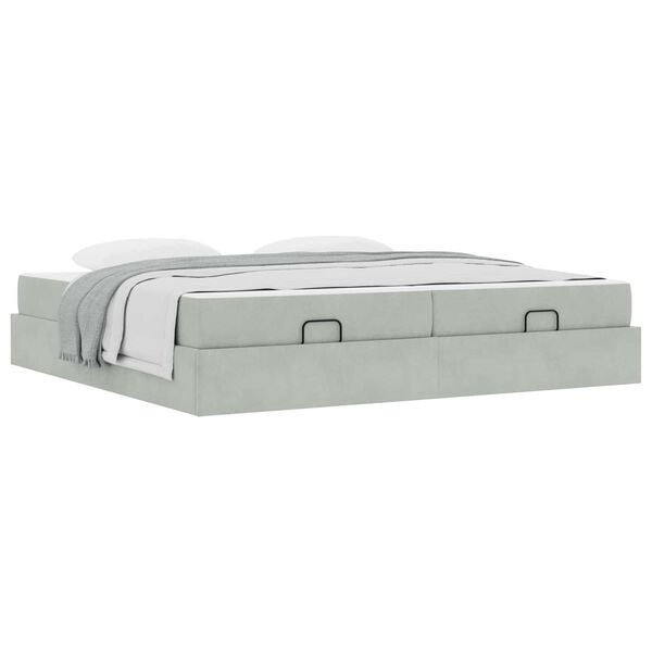 vidaXL Bedframe met matras met matras 2 pcs Lichtgrijs Fluweel