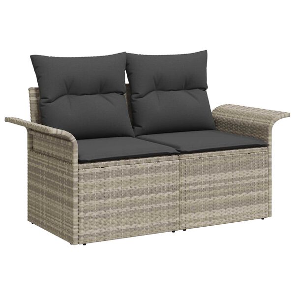 vidaXL Tuin Sofa Set met kussen met opslag 6 pcs Lichtgrijs Poly riet