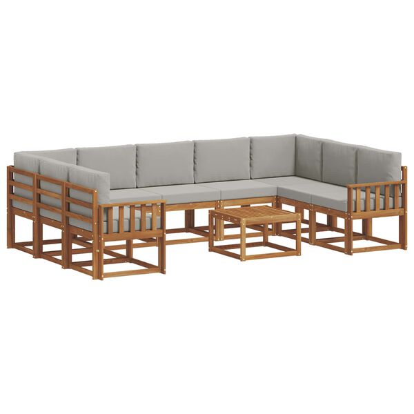 vidaXL Buiten bankenset met kussen 10 pcs Natuurlijk en Lichtgrijs