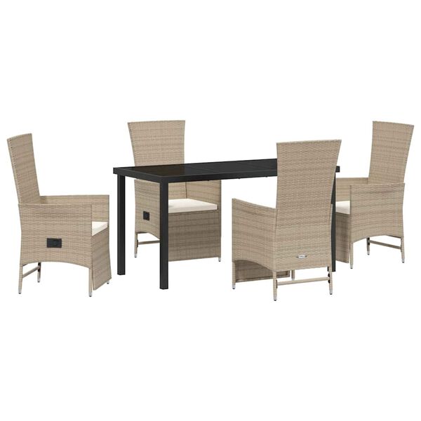 vidaXL Tuin eettafelset met kussen 5 pcs Beige poly rattan
