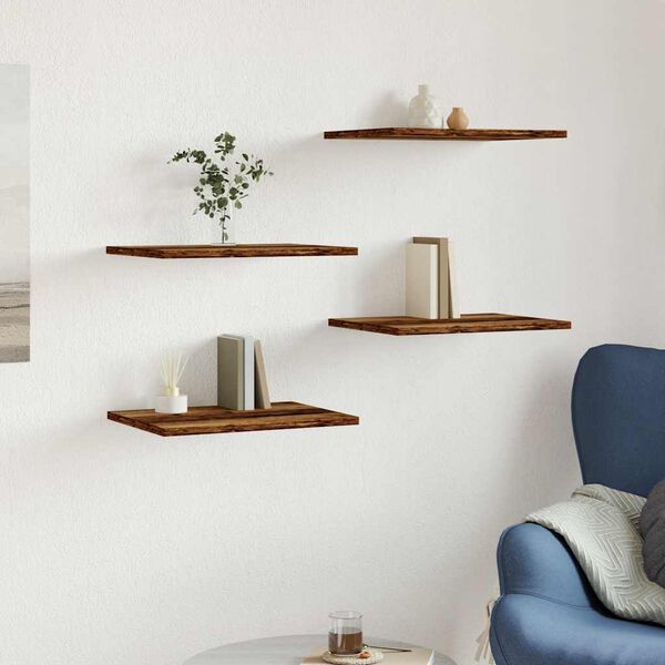 vidaXL Wandschappen 4 st 40x30x1,5 cm bewerkt hout oud houtkleurig