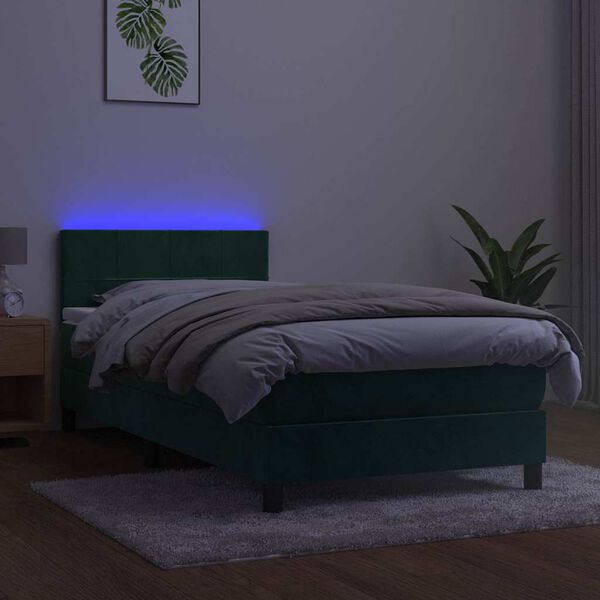 vidaXL Boxspring met matras en LED fluweel donkergroen 90x200 cm