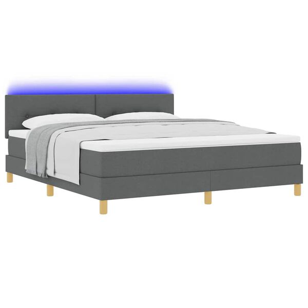 vidaXL LED Box Spring Bed met matras Donkergrijs 180 x 200 cm Stof