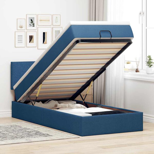 vidaXL Bed met matras 90x200 cm stof blauw