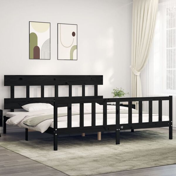 vidaXL Bedframe met hoofdbord massief hout zwart 200x200 cm