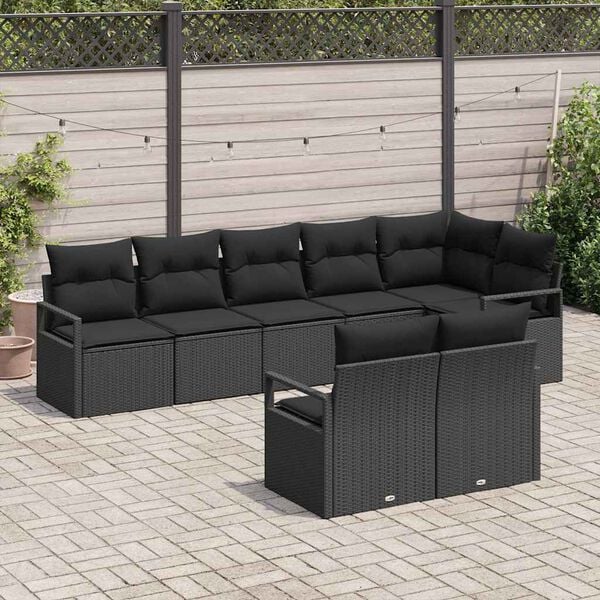 vidaXL Tuinbankenset met kussen met opslag 8 pcs Zwart poly rattan