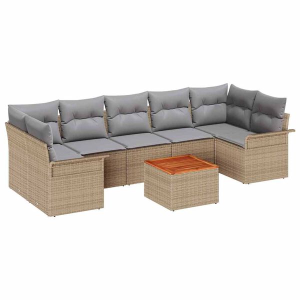 vidaXL Tuinbankenset met kussen 8 pcs Beige poly rattan