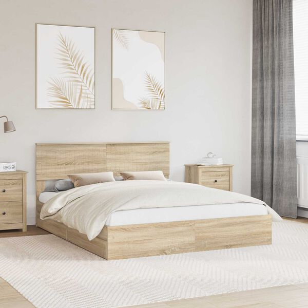 vidaXL Opslag bed met lade Sonoma Eiken 160 x 200 cm Bewerkt hout