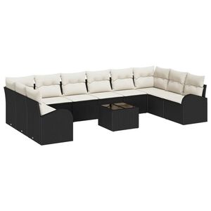 vidaXL Bankstel met kussen 11 pcs Zwart Polyrattan