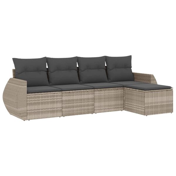 vidaXL 5-delige Loungeset met kussens poly rattan lichtgrijs
