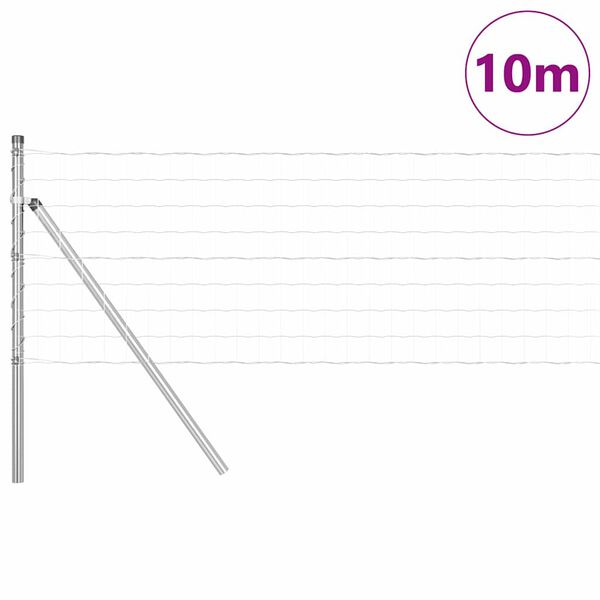 vidaXL Hek met Paal Zilver 0,8 x 10 m Staal en PVC