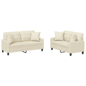 vidaXL 2-delige Loungeset met kussens kunstleer cr&egrave;mekleurig