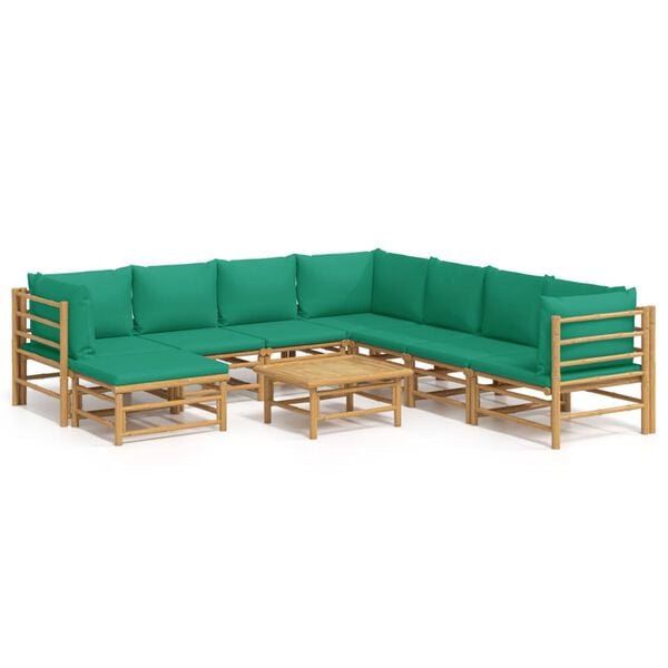 vidaXL 9-delige Loungeset met kussens bamboe groen