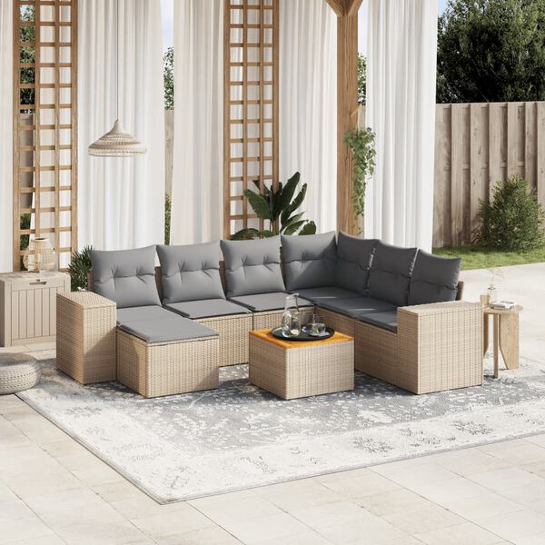 vidaXL 8-delige Loungeset met kussens poly rattan beige